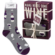 Load image into Gallery viewer, Mama Needs Some Wine Box Sign And Sock Set
