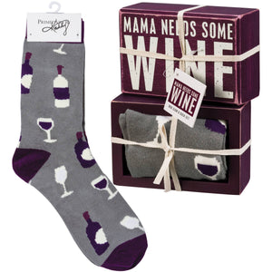 Mama Needs Some Wine Box Sign And Sock Set