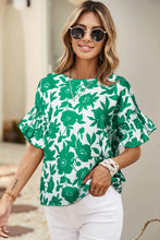 Load image into Gallery viewer, Audrey Floral Printed Ruffled Short Sleeve Round Neck Blouse
