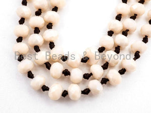 60" Long Hand Knotted Beige Color Crystal Necklace