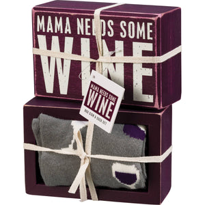 Mama Needs Some Wine Box Sign And Sock Set