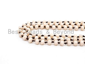 60" Long Hand Knotted Beige Color Crystal Necklace