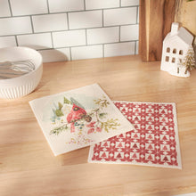 Load image into Gallery viewer, Winter Cardinal Swedish Dishcloth Set
