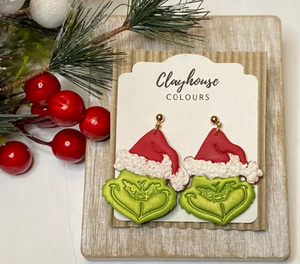 Mean Green Christmas Clay Earrings