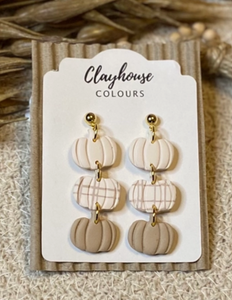 Plaid Pumpkins Clay Earrings