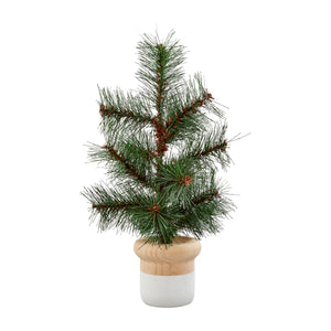 Faux Pine Tree In Wood Pot